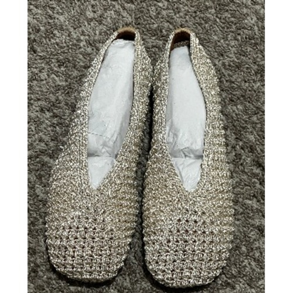 Anthropologie Woven Ballet Flats Womens 8 38 Gold Metallic Crochet V-Neck Spain